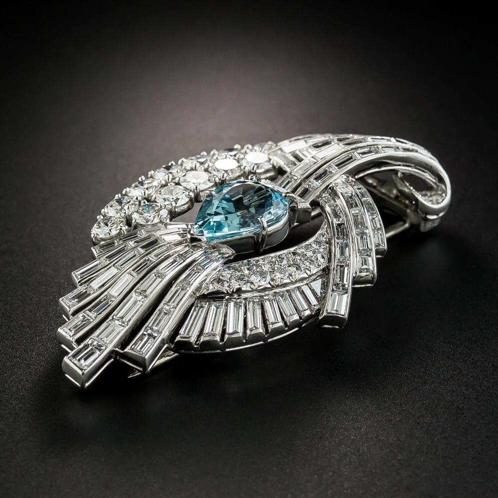 Antique 2.60Ct Pear aquamarine Moissanites Women's Wedding Pin Art Deco Brooch - JBR Jeweler