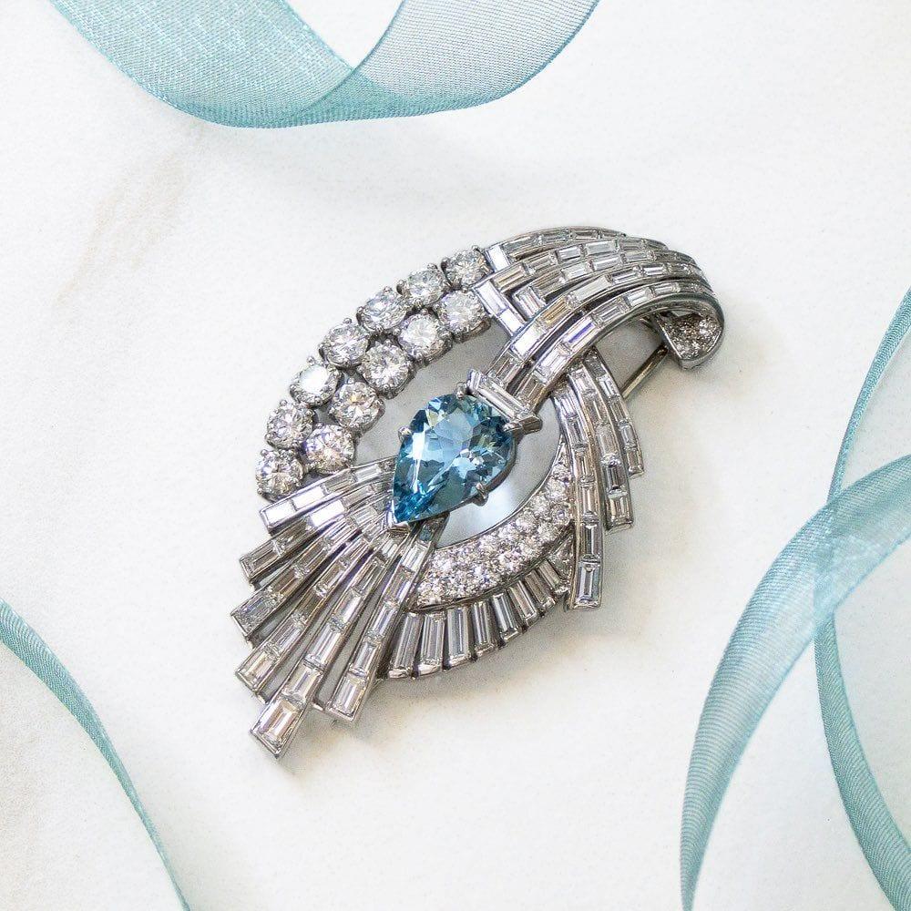 Antique 2.60Ct Pear aquamarine Moissanites Women's Wedding Pin Art Deco Brooch - JBR Jeweler