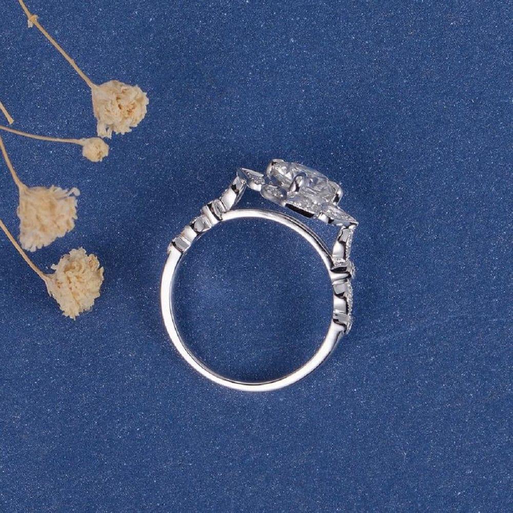 Art Deco 1.00 CT Round Cut Gold Flower Halo Antique Moissanite Engagement Ring - JBR Jeweler
