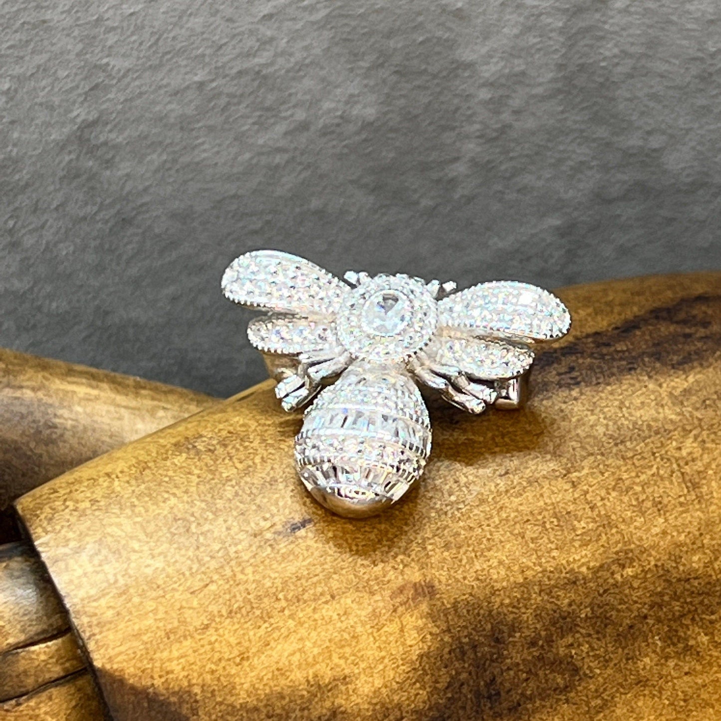 Art Deco Inspired White Gold honey Bee Brooch Lapel Pin - JBR Jeweler
