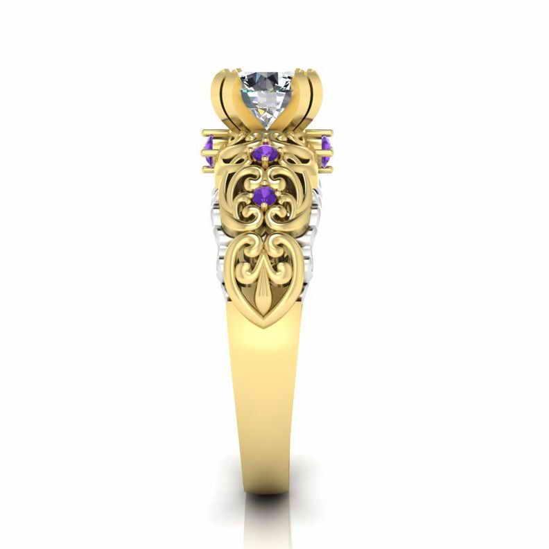 Art Deco Two Tone Solitaire Sterling Silver Ring - JBR Jeweler