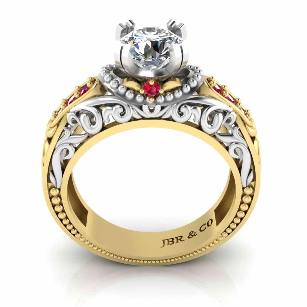 Art Deco Two Tone Sterling Silver Solitaire Ring - JBR Jeweler