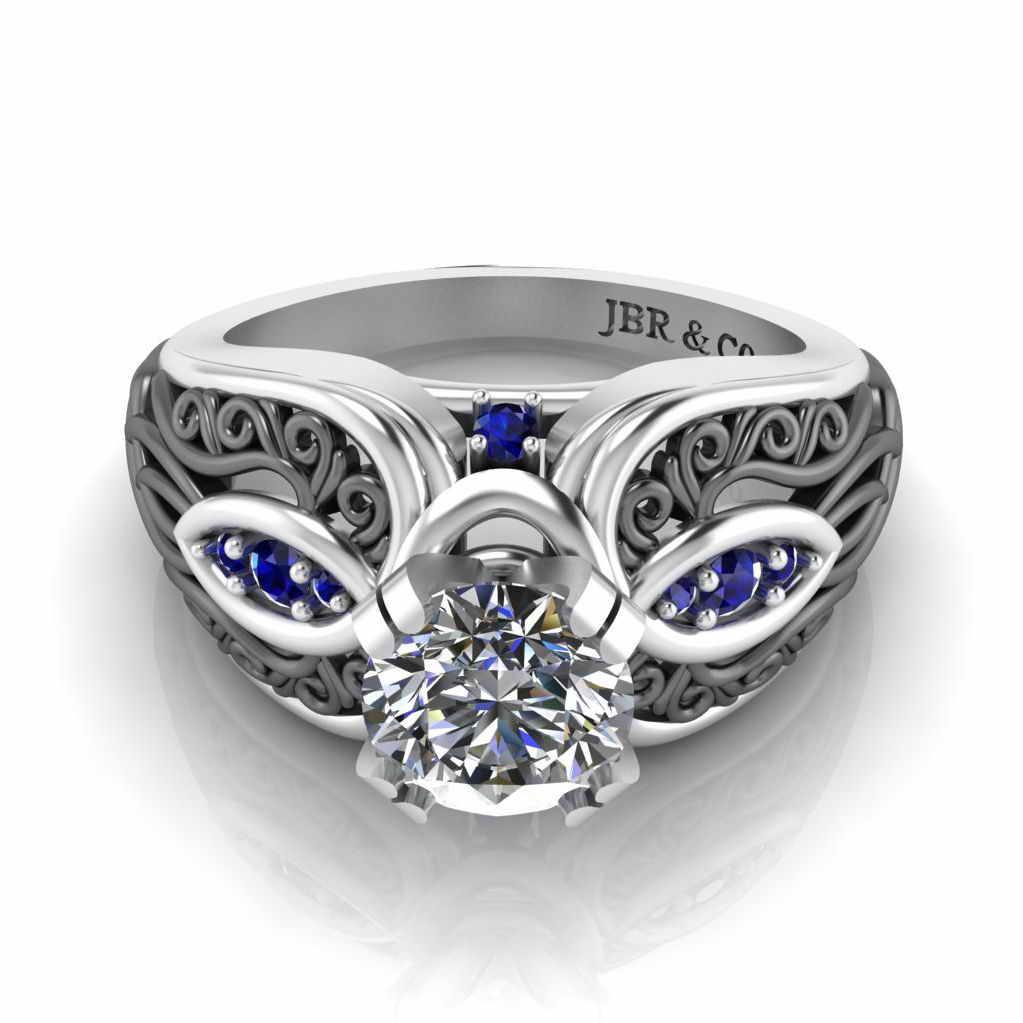 Art Nouveau Style Two Tone Sterling Silver Solitaire Ring - JBR Jeweler