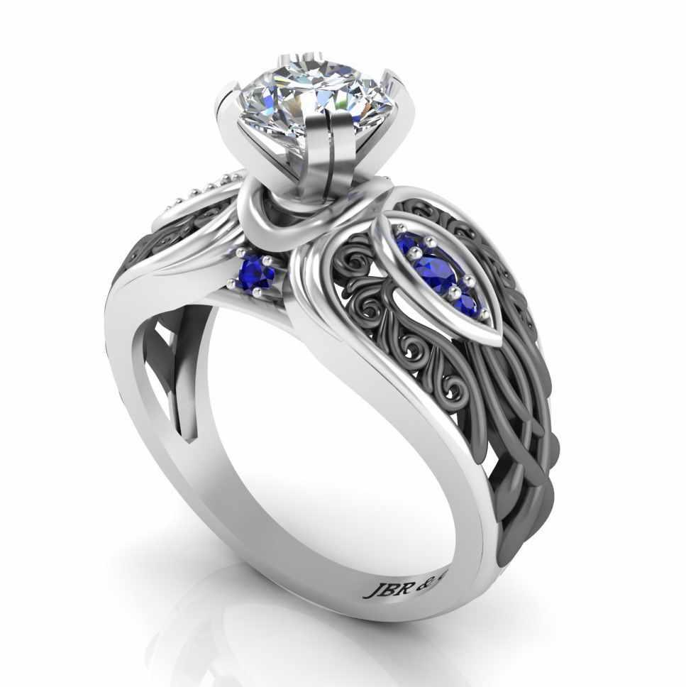 Art Nouveau Style Two Tone Sterling Silver Solitaire Ring - JBR Jeweler