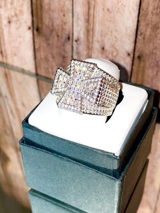 Baguette Cross Men's Ice out 5X layered Diamond Moissanite Designer Big Ring - JBR Jeweler
