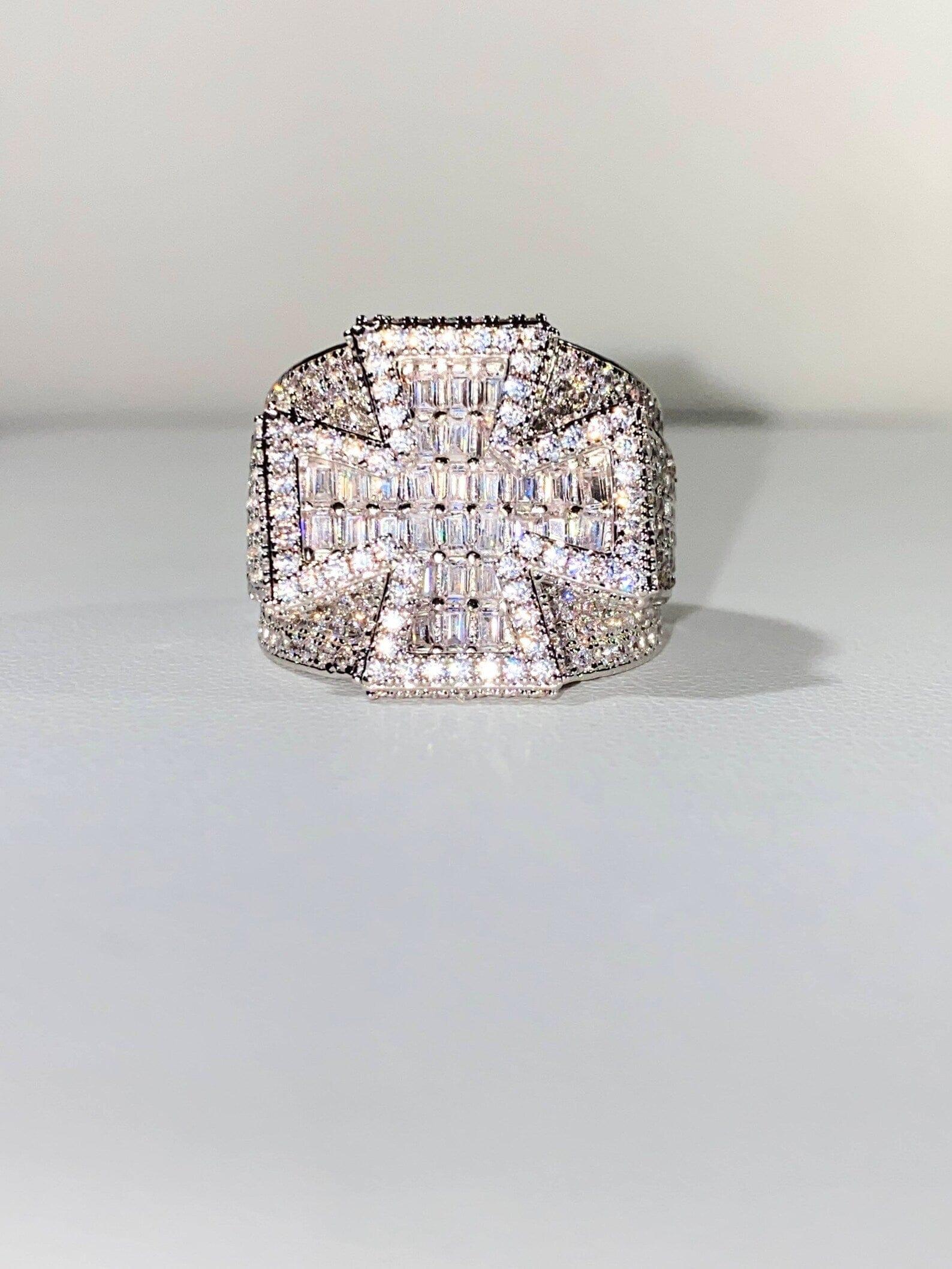 Baguette Cross Men's Ice out 5X layered Diamond Moissanite Designer Big Ring - JBR Jeweler