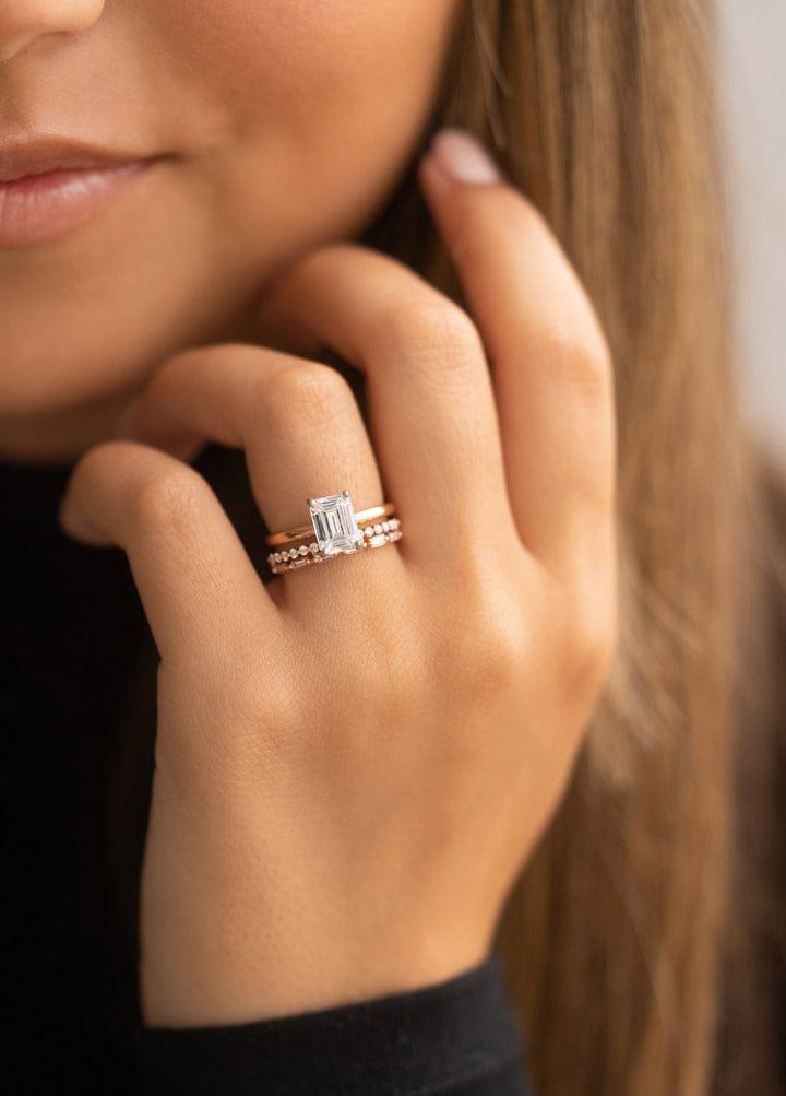 Baguette Cut Lab Grown Channel Set Beaded Wedding Band