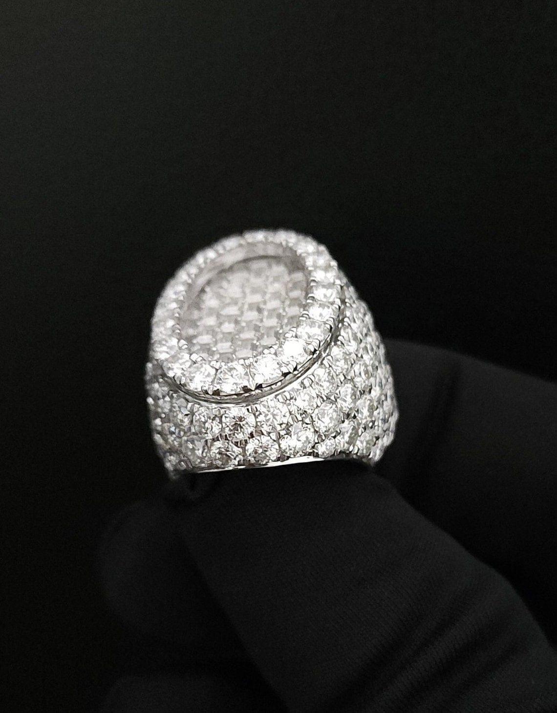 Beautiful Oval Shape Men's Hip hop 925 Silver Moissanite Diamond Baguette Ring - JBR Jeweler