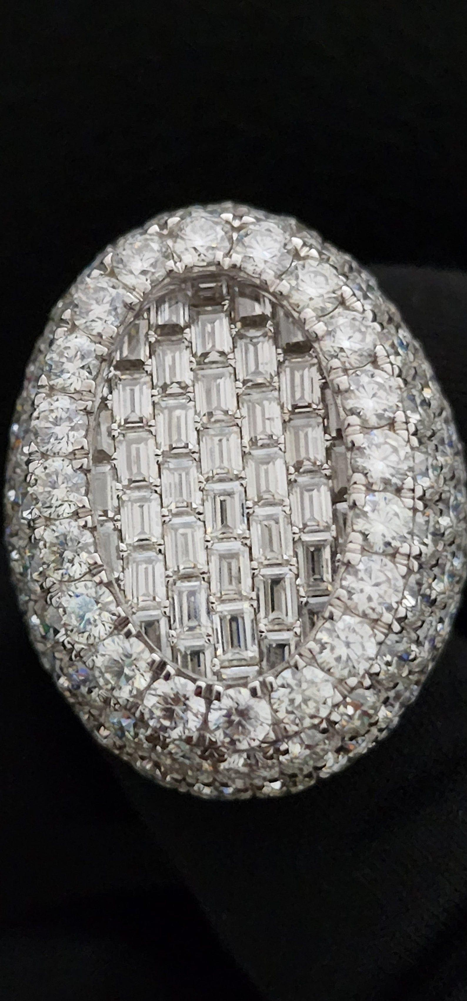 Beautiful Oval Shape Men's Hip hop 925 Silver Moissanite Diamond Baguette Ring - JBR Jeweler