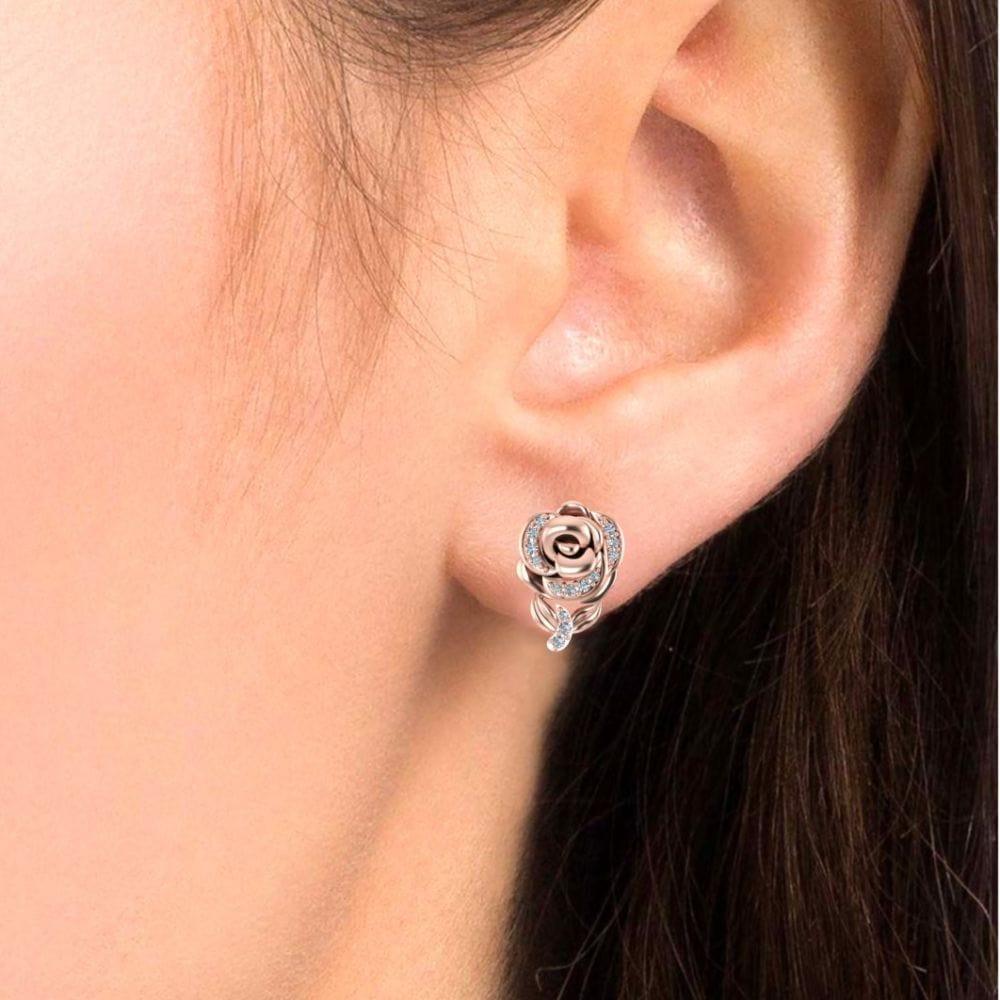 Belle Style Diamonds Rose Stud Earrings In Sterling Silver - JBR Jeweler