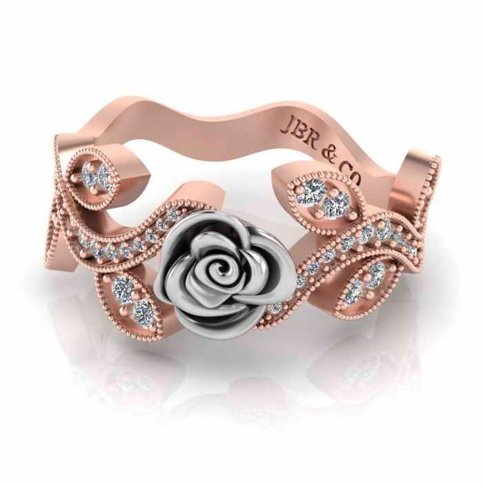JBR Jeweler Silver Ring 3 / Silver Rose Gold Plated Belle Style Two Tone Rose Ring In Sterling Silver