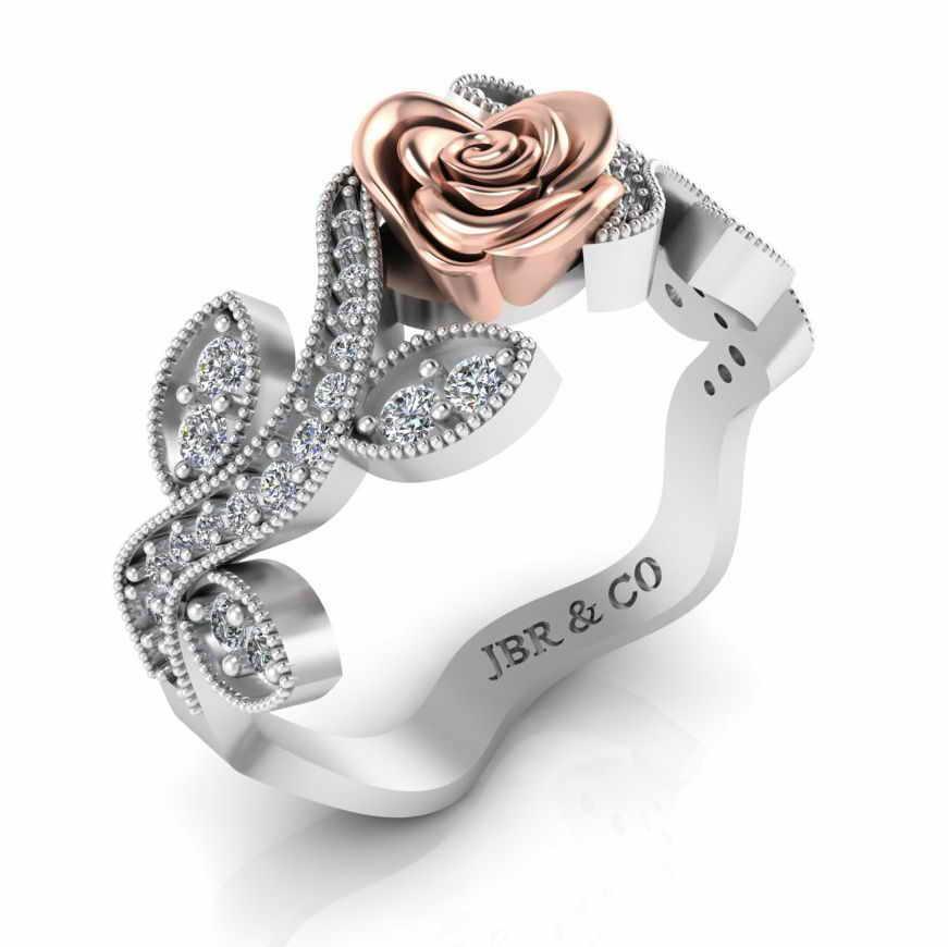 JBR Jeweler Silver Ring Belle Style Two Tone Rose Ring In Sterling Silver