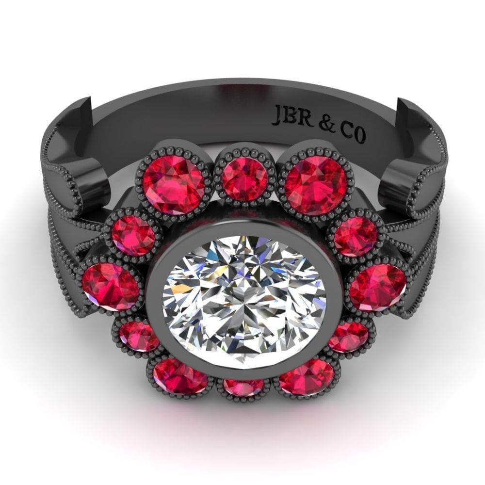 Bezel Styled Floral Engagement Ring In Sterling Silver - JBR Jeweler