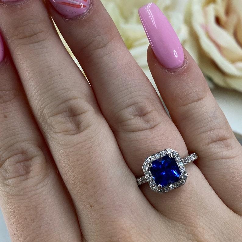Blue Sapphire Halo Royal Blue Wedding Anniversary Gift Ring - JBR Jeweler