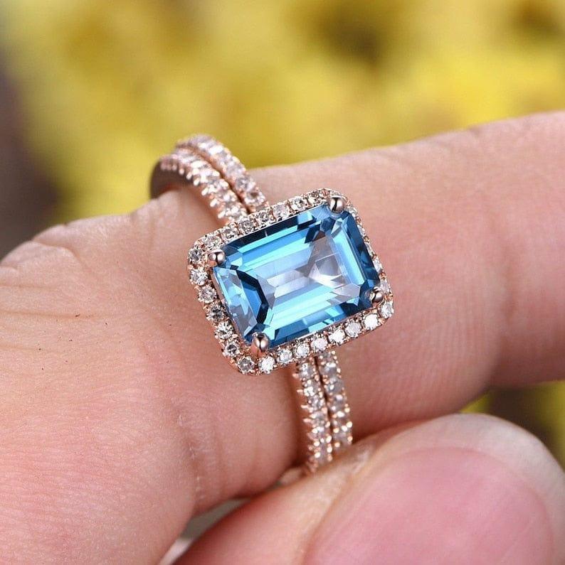 Blue Topaz Engagement Bridal Set Wedding Band Full Eternity Stacking Ring - JBR Jeweler