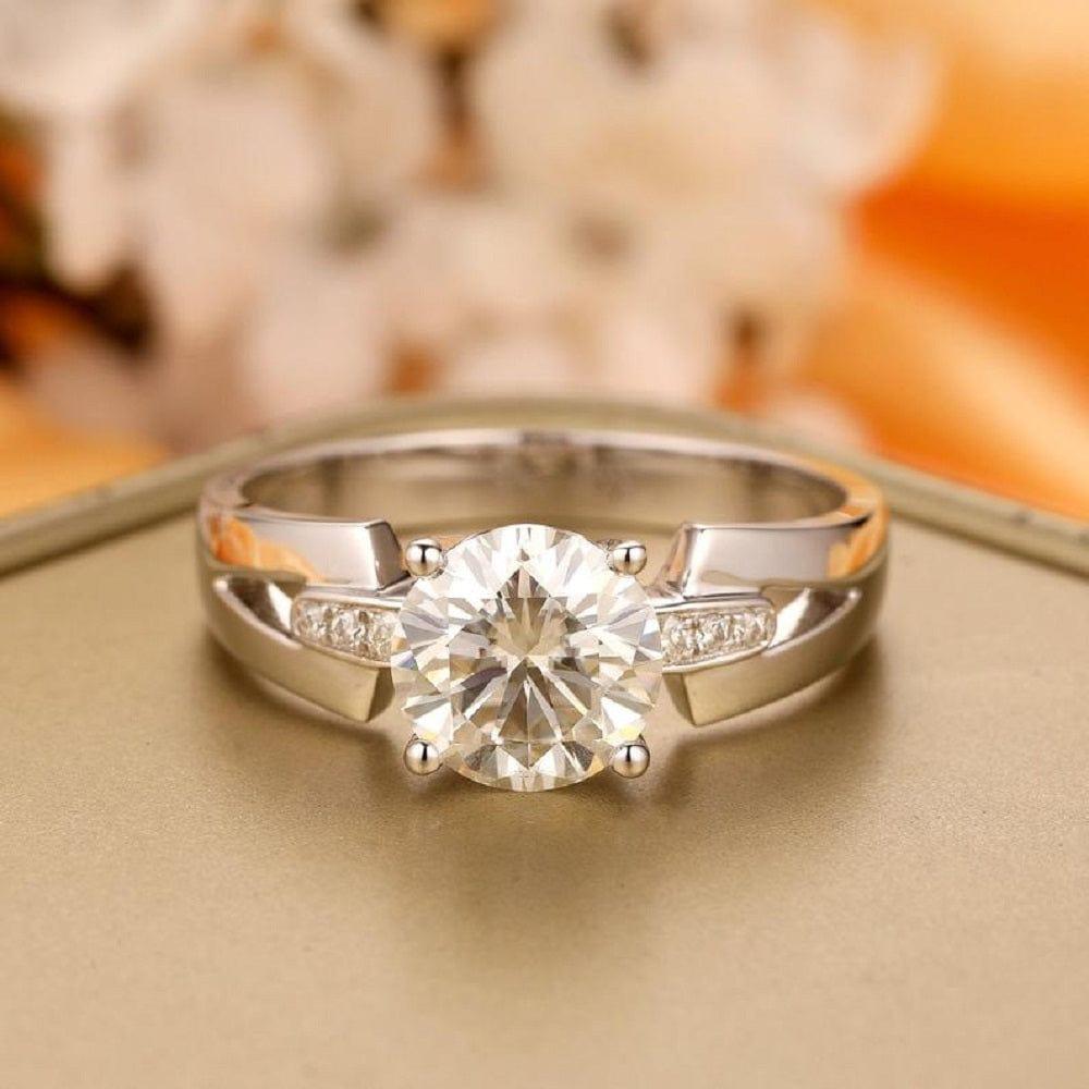 Brilliant 2.00Ct Round Cut Solid White Gold Accents Moissanite Engagement Wedding Ring - JBR Jeweler