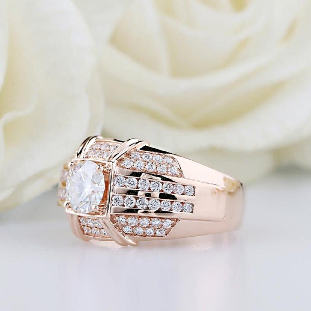 Brilliant 5.00MM Round Cut 14K Solid Rose Gold Unisex Accents Moissanite Engagement Ring - JBR Jeweler