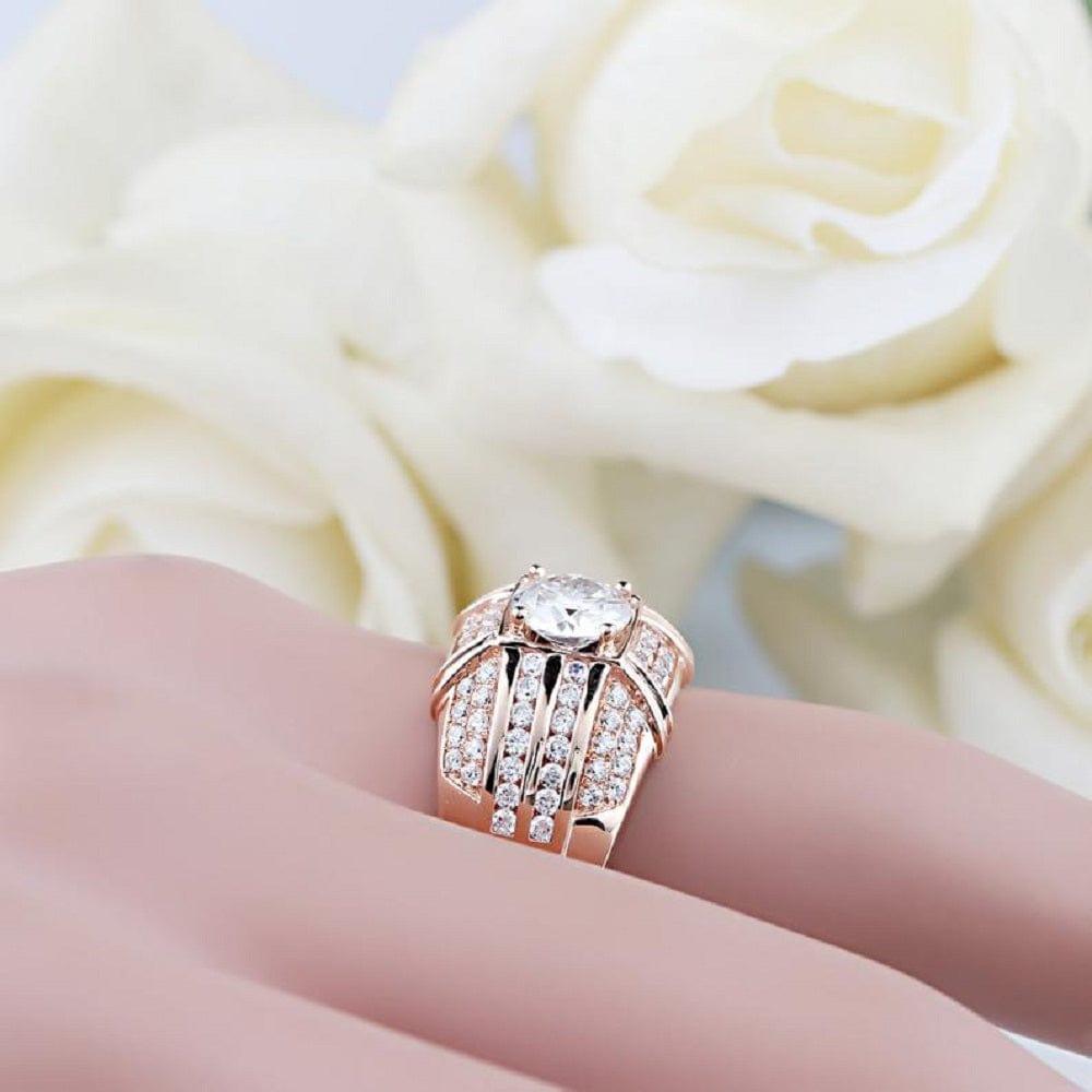 Brilliant 5.00MM Round Cut 14K Solid Rose Gold Unisex Accents Moissanite Engagement Ring - JBR Jeweler