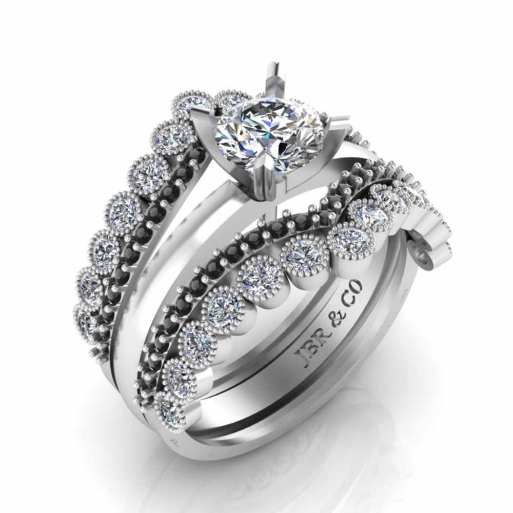 Classic Round Milgrain Solitaire Sterling Silver Ring Set - JBR Jeweler