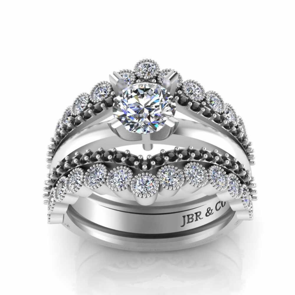 Classic Round Milgrain Solitaire Sterling Silver Ring Set - JBR Jeweler