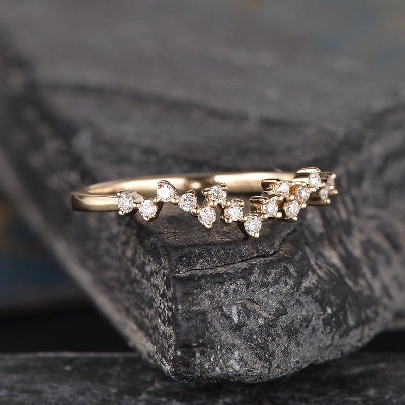 Cluster Moissanite Diamond Matching Stacking Unique Zig Zag Rose Gold Wedding Band - JBR Jeweler