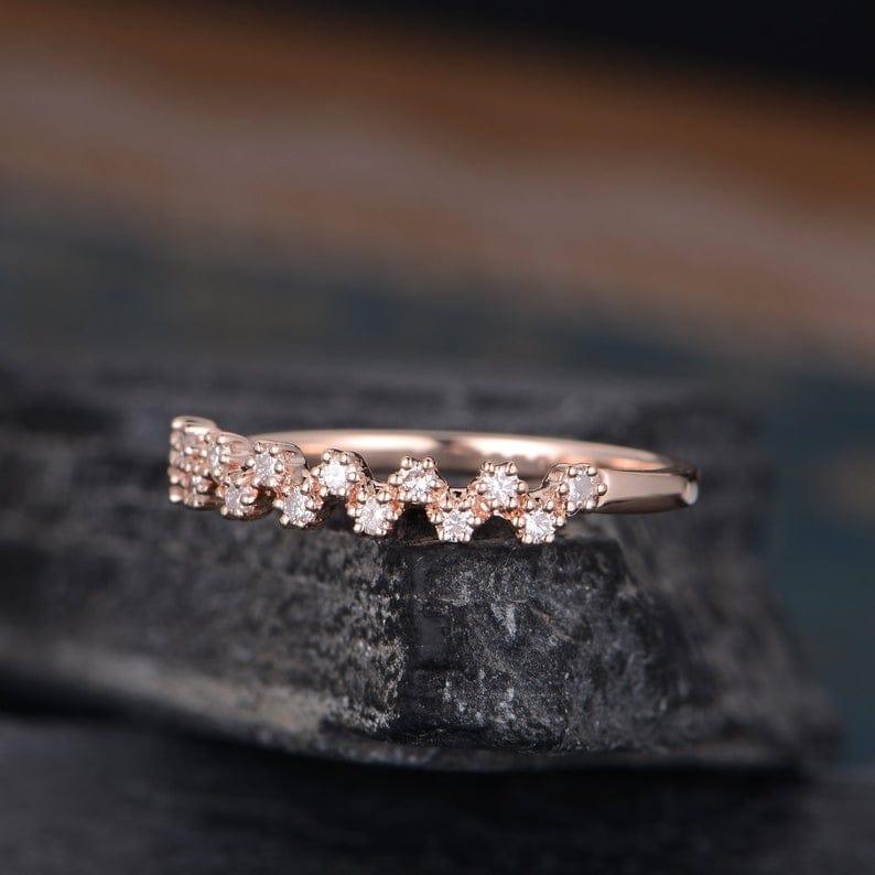Cluster Moissanite Rose Gold Beaded Half Eternity Stacking Matching Bridal Wedding Band - JBR Jeweler