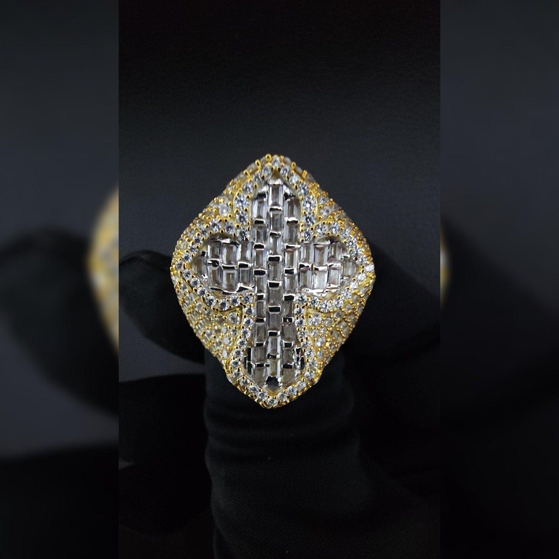 Cross Made in 925 Silver Studded with VVS Colorless Moissanite Stone Hiphop Ring - JBR Jeweler