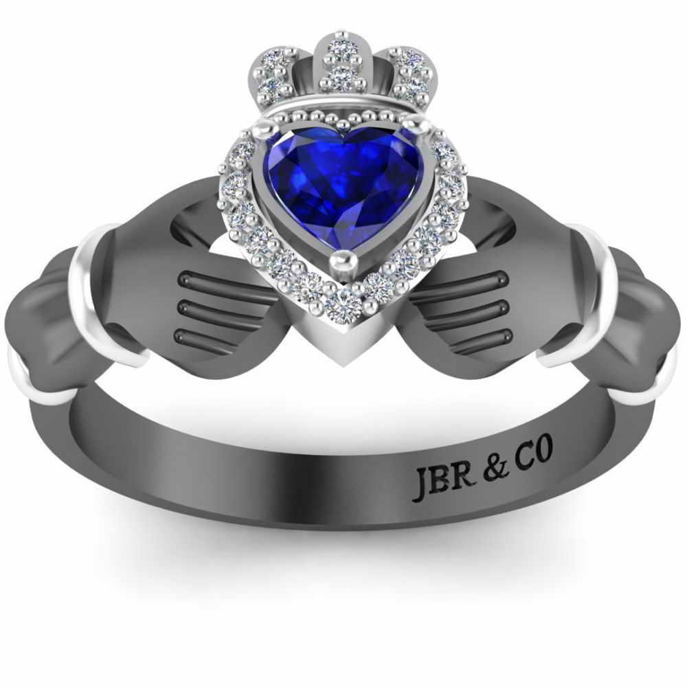 Crown Heart Cut Sapphire Claddagh Ring in Sterling Silver - JBR Jeweler