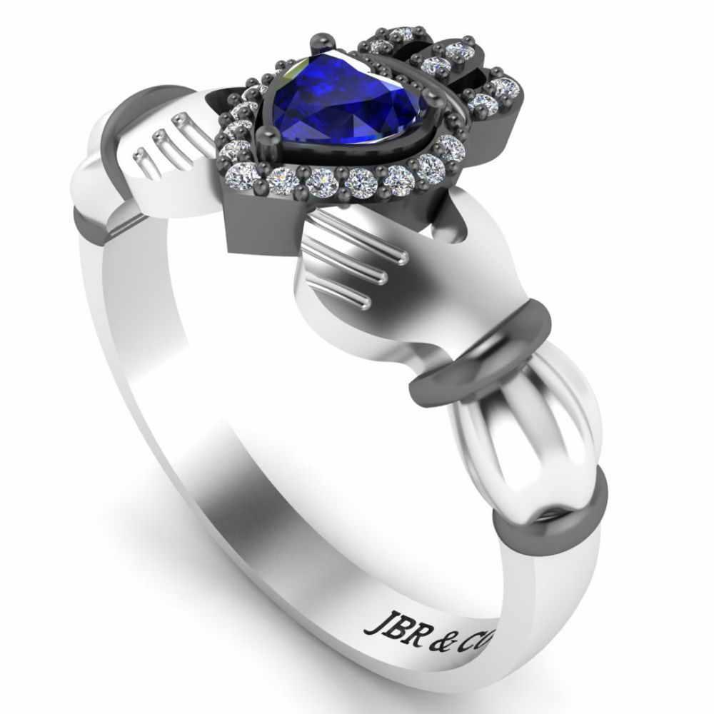 Crown Heart Cut Sapphire Claddagh Ring in Sterling Silver - JBR Jeweler