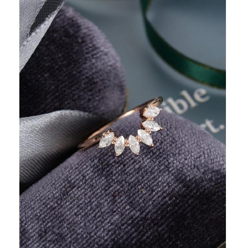 Curved Rose Gold Vintage Marquise Cut Stacking Bridal Moissanite Wedding Band - JBR Jeweler