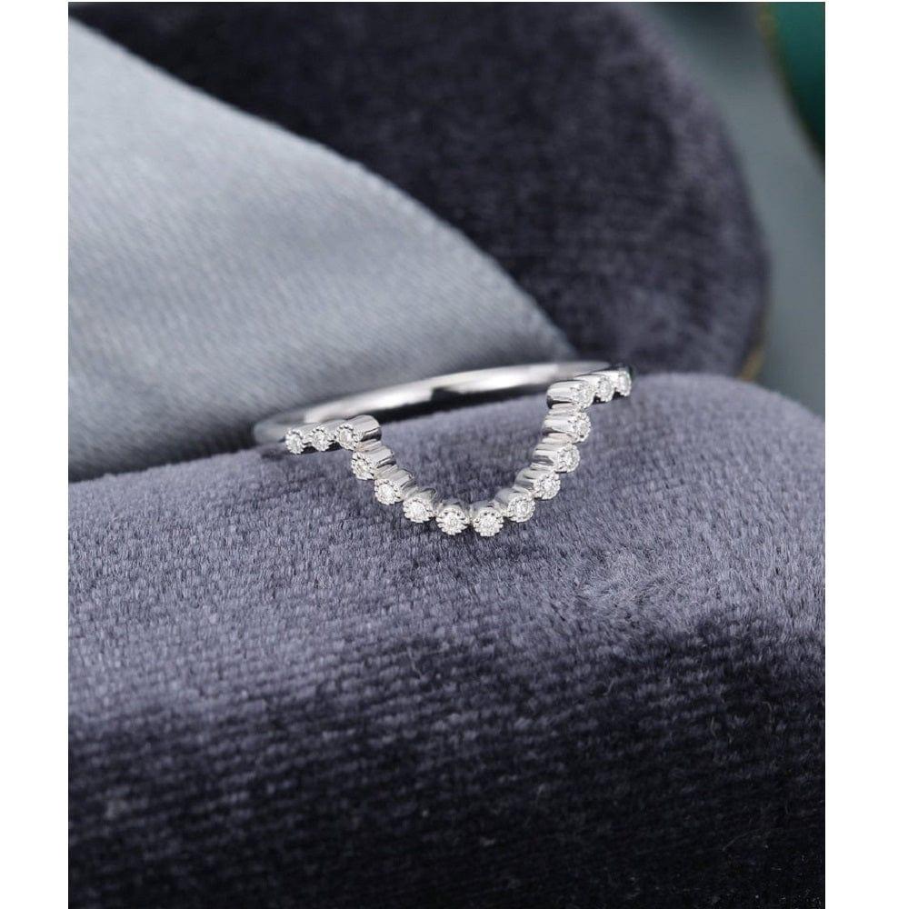 Curved White Gold Milgrain Diamond Bezel Set Stacking Matching Unique Wedding Band - JBR Jeweler