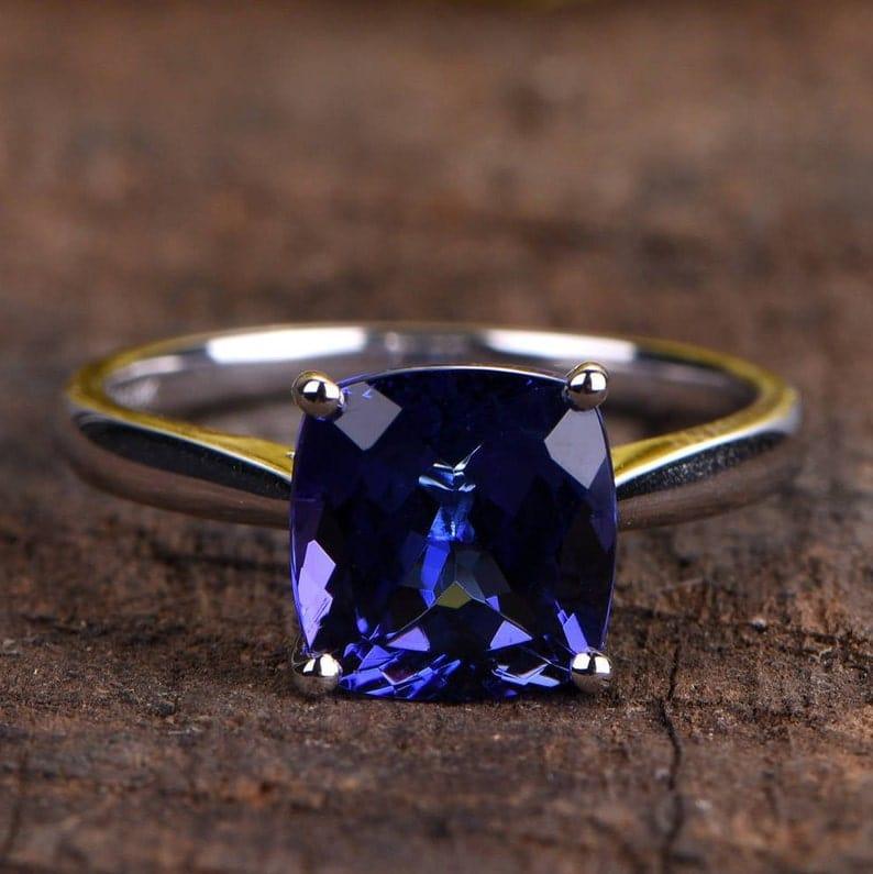 Cushion Cut Tanzanite blue Gemstone wedding solitaire Ring - JBR Jeweler