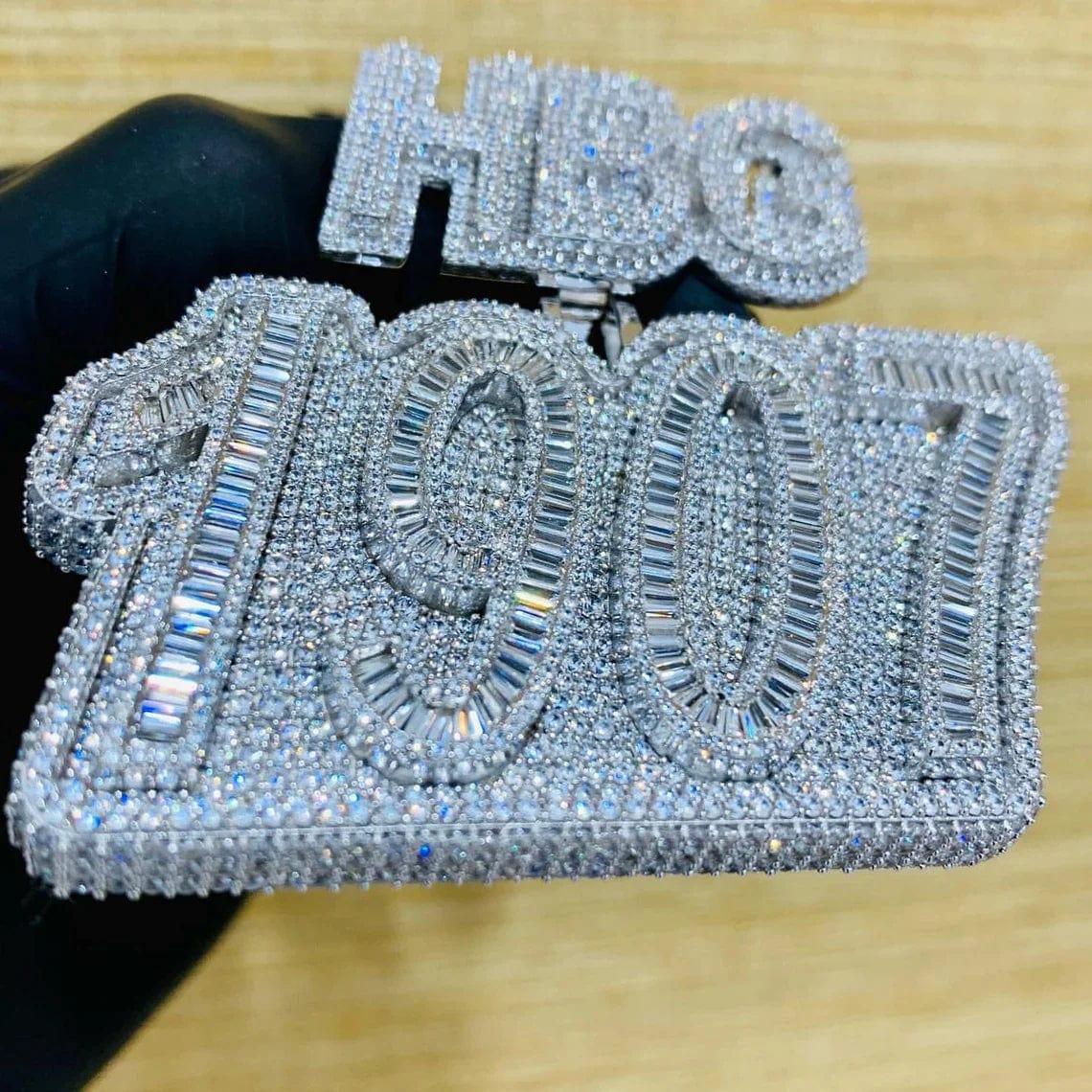 Custom Number/Date Baguette Moissanite Hip Hop Custom Bail Pendant - JBR Jeweler