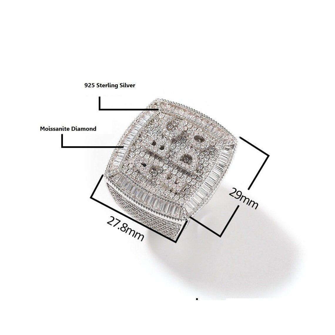 Customize Iced Out Mini Letter Hip Hop Moissanite Inlaid Personality Square Ring - JBR Jeweler