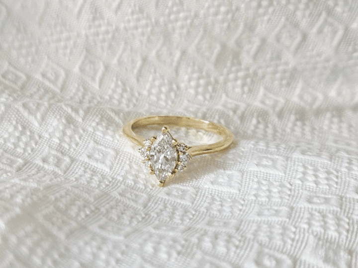 Dainty Marquise Cut Lab-Grown Diamond Half Halo Engagement Ring - JBR Jeweler