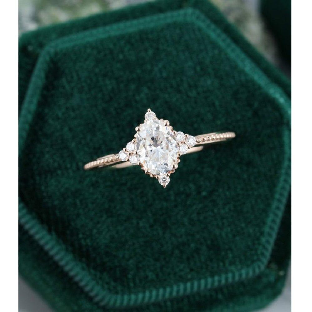 Dainty Oval Cut Rose Gold Cluster Wedding Moissanite Engagement Promise Ring - JBR Jeweler