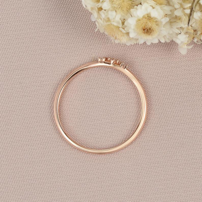 Dainty Rose Gold Matching Three Stone Moissanite Wedding Band Gift For Women - JBR Jeweler