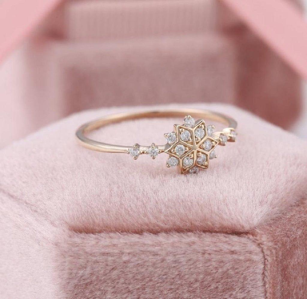 Dainty Starburst Starry Yellow Gold Stylish Star Diamond Moissanite Engagement Ring - JBR Jeweler