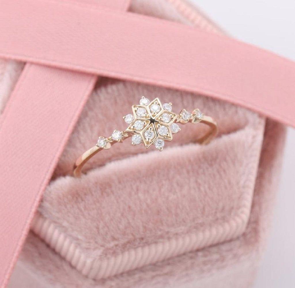Dainty Starburst Starry Yellow Gold Stylish Star Diamond Moissanite Engagement Ring - JBR Jeweler