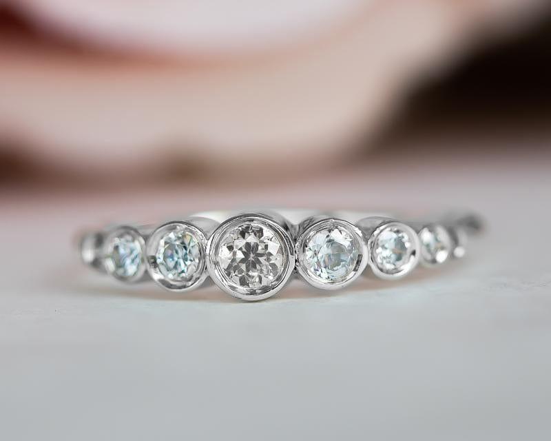 Delicate Bezel Set Moissanite Diamond White Gold Engagement Wedding Stacking Ring - JBR Jeweler