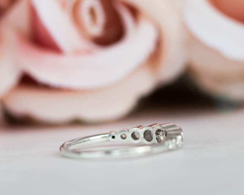Delicate Bezel Set Moissanite Diamond White Gold Engagement Wedding Stacking Ring - JBR Jeweler