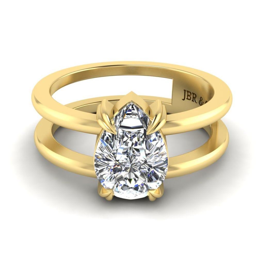 JBR Jeweler Silver Ring 3 / Silver Yellow Gold Plated Delicate Pear Cut Solitaire Sterling Silver Ring