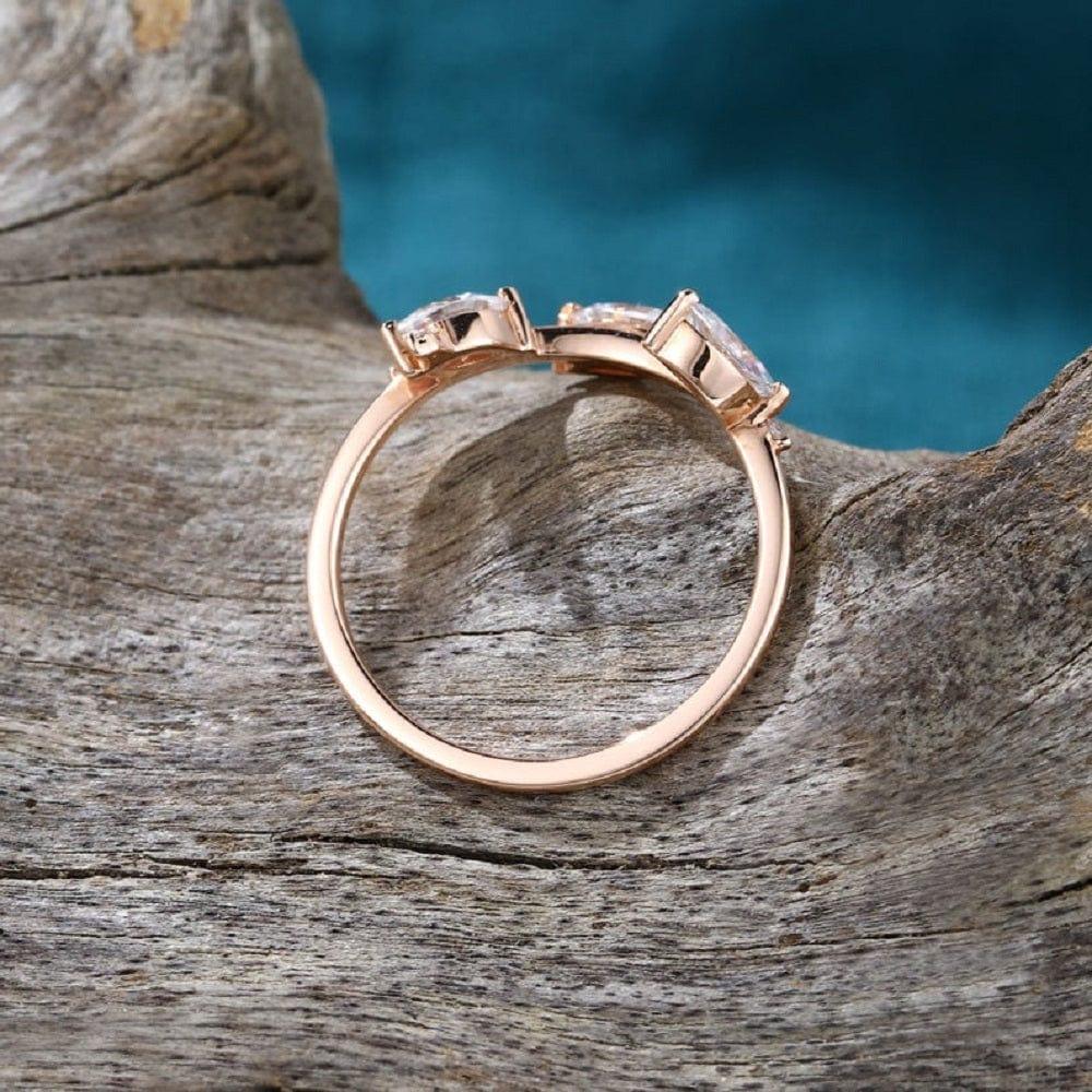 JBR Jeweler Moissanite Wedding Ring Delicate Rose Gold Wedding Promise Anniversary Marquise Moissanite Band Ring