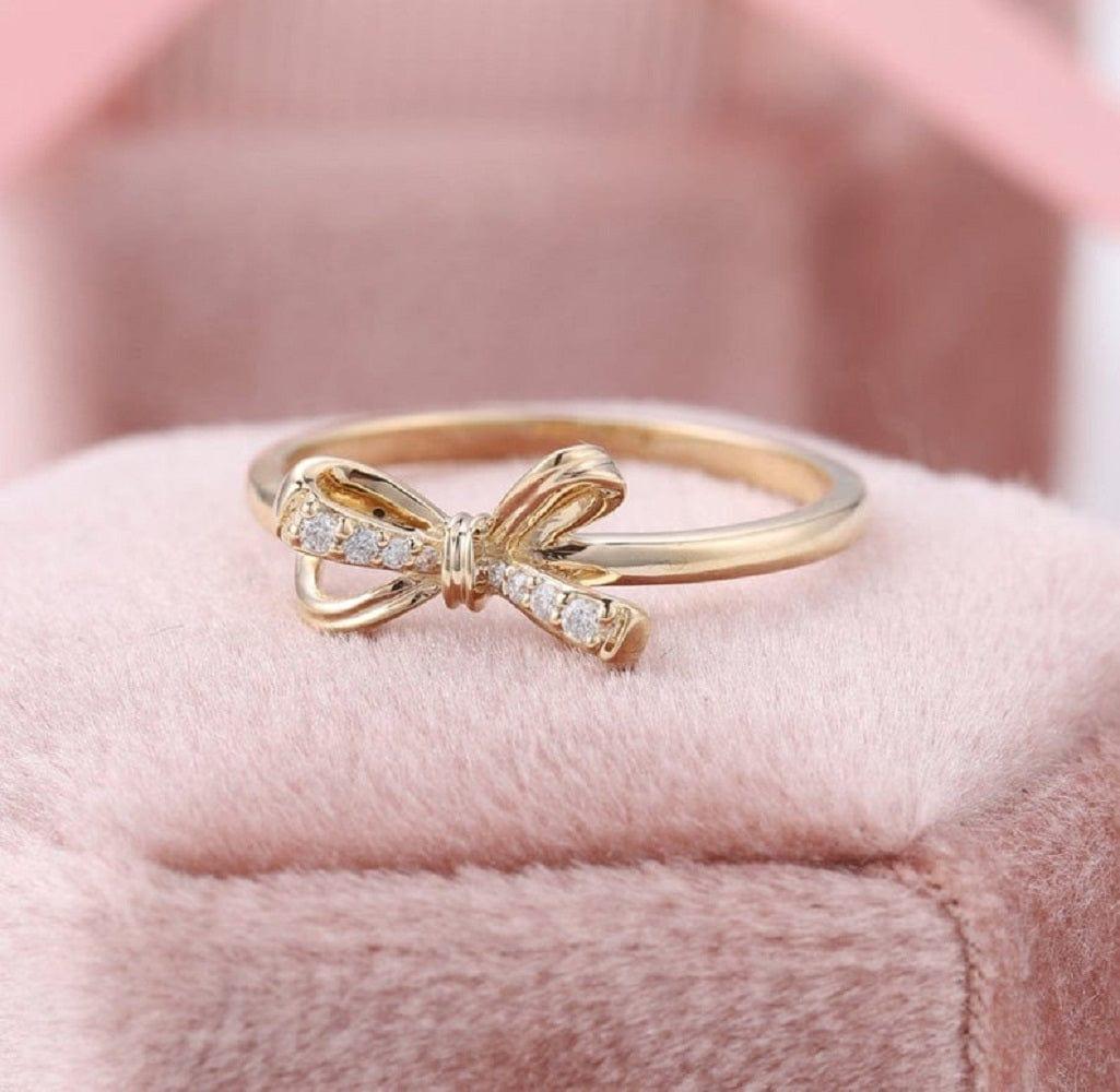 Delicate Sparkling Bow Dainty Ribbon Tie Friendship Diamond Moissanite Promise Ring - JBR Jeweler