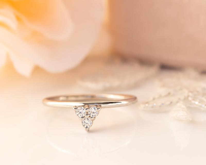 Delicate Triangle Three Stone Moissanite Anniversary Ring Band For Gift - JBR Jeweler
