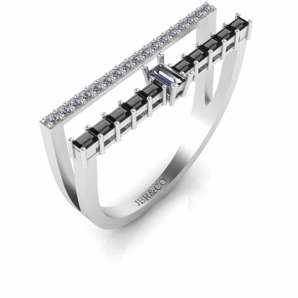 Double Channel Bar Baguette cut Sterling Silver Statement Ring - JBR Jeweler