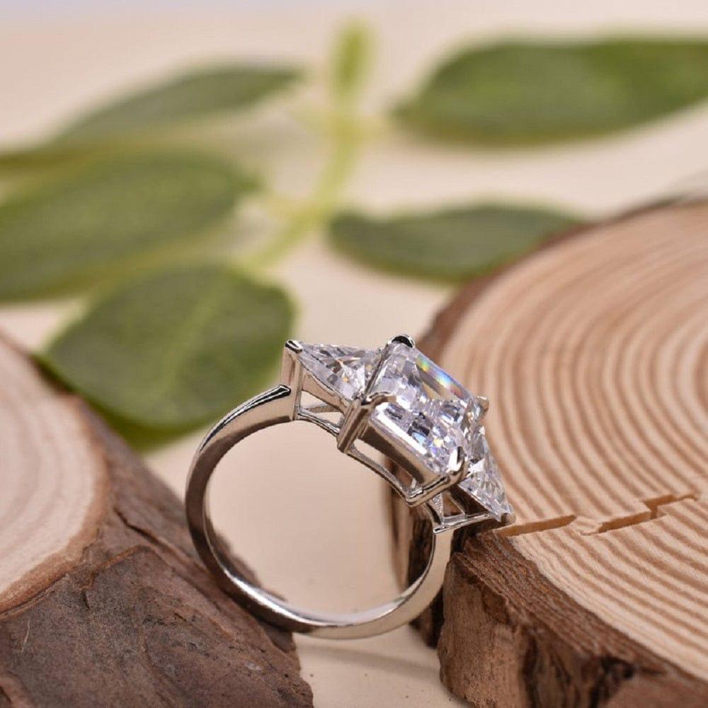 JBR Jeweler Moissanite Engagement Ring Emerald cut diamond Unique rose gold Triangle cut diamond Cluster engagement ring