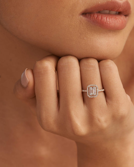Emerald Lab Grown Diamond Collar Solitaire Floating Halo Ring - JBR Jeweler