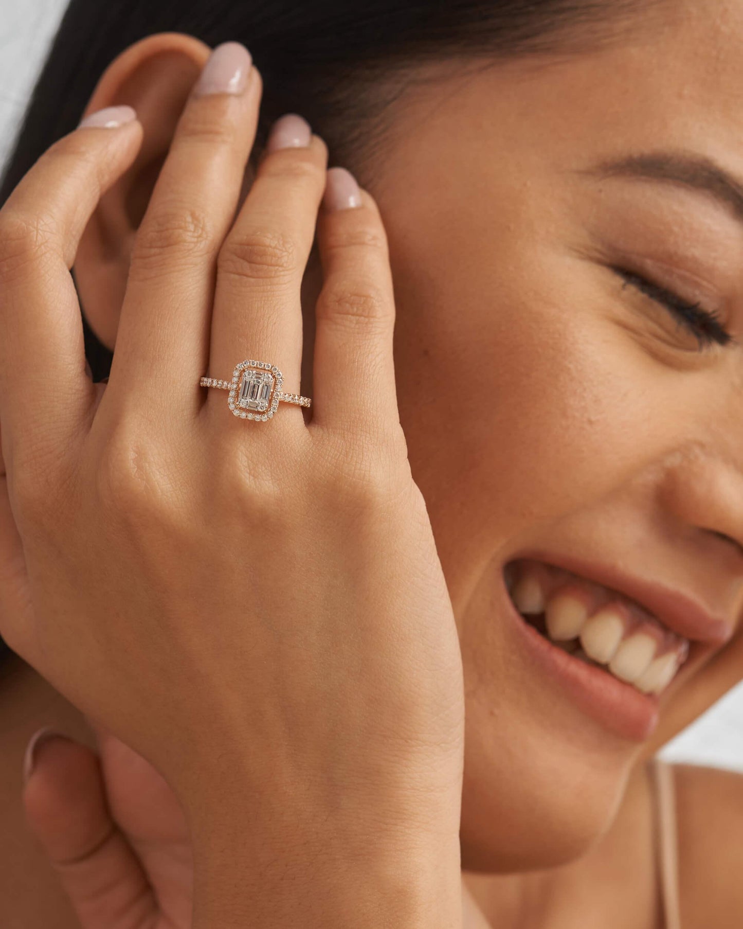 Emerald Lab Grown Diamond Collar Solitaire Floating Halo Ring - JBR Jeweler