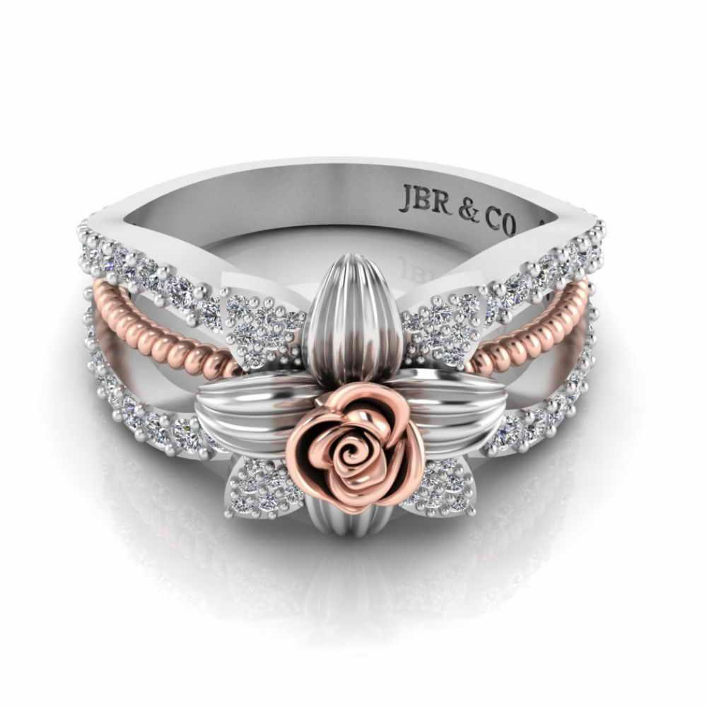 JBR Jeweler Silver Ring 3 / Silver Flower Rope Style Round Cut Sterling Silver Rose Ring